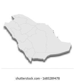 3d map of Saudi Arabia with borders of regions