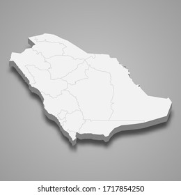 3d map of Saudi Arabia with borders of regions