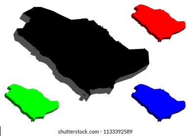 3D map of Saudi Arabia (Kingdom of Saudi Arabia, KSA) -  black, red, blue and green - vector illustration