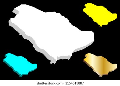 3D map of Saudi Arabia (Kingdom of Saudi Arabia, KSA) -  white, yellow, blue and gold - vector illustration