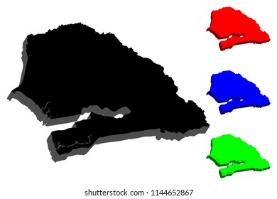 3D map of Senegal (Republic of Senegal) - black, red, blue and green - vector illustration