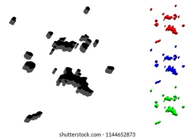 3D map of Seychelles (Republic of Seychelles) -  black, red, blue and green - vector illustration