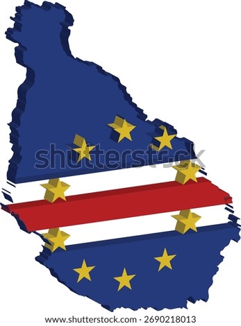 3D Map Silhouette of Cape Verde (Cabo Verde) with National Flag Texture and Depth - Patriotism, African Island Geography, and Travel Destination Vector