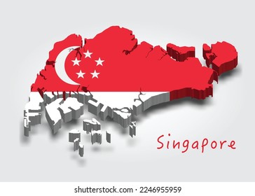 Mapa 3d de Singapur con bandera 