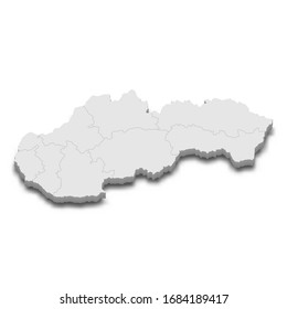 3d map of Slovakia with borders of regions