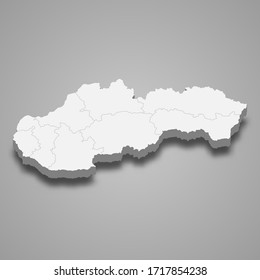 3d map of Slovakia with borders of regions