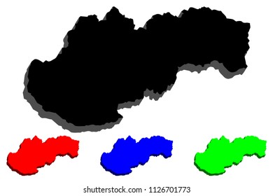 3D map of Slovakia (Slovak Republic) - black, red, blue and green - vector illustration