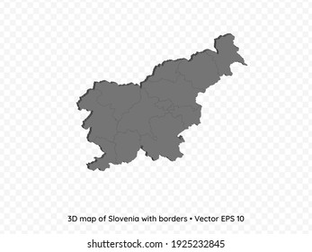 3D map of Slovenia with borders isolated on transparent background, vector eps illustration