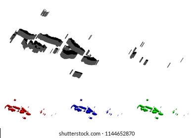3D map of Solomon Islands -  black, red, blue and green - vector illustration
