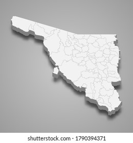 3d map of Sonora is a state of Mexico, vector illustration