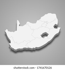 3d map of South Africa with borders of regions