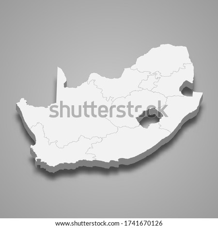 3d map of South Africa with borders of regions
