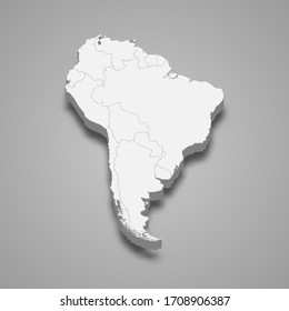 3d map of South America with borders