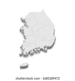 Mapa 3d de Corea del Sur con fronteras de regiones