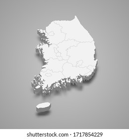 3d map of South Korea with borders of regions