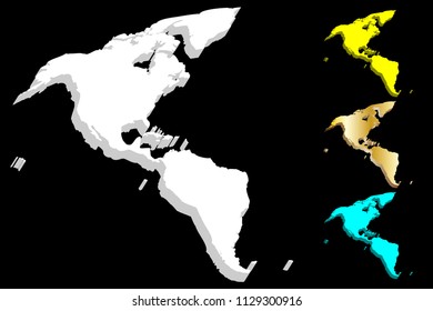 3D map of South and North America continent - white, gold, blue and yellow - vector illustration