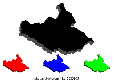 3D map of South Sudan (Republic of South Sudan) - black, red, blue and green - vector illustration