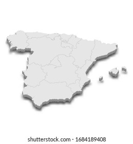 3d mapa de España con fronteras de regiones