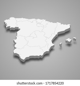 3d map of Spain with borders of regions