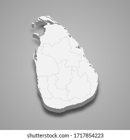 3d map of Sri Lanka with borders of regions