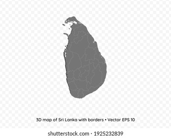 3D map of Sri Lanka with borders isolated on transparent background, vector eps illustration