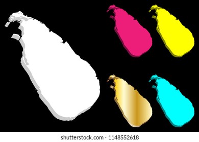 3D map of Sri Lanka (Democratic Socialist Republic of Sri Lanka, Ceylon) - white, yellow, purple, blue and gold - vector illustration