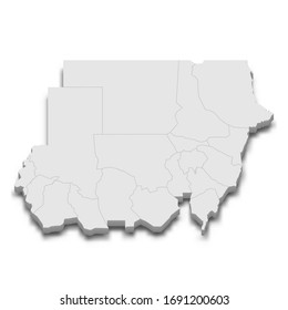 3D-Karte des Sudan mit Grenzen der Regionen