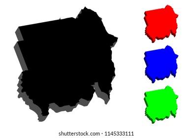 3D map of Sudan (Republic of the Sudan, North Sudan) - black, red, blue and green - vector illustration