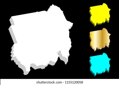 3D map of Sudan (Republic of the Sudan, North Sudan) - white, yellow, blue and gold - vector illustration