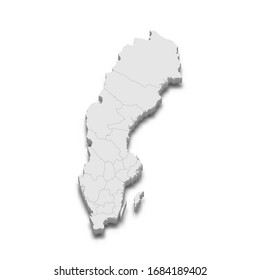 3d map of Sweden with borders of regions