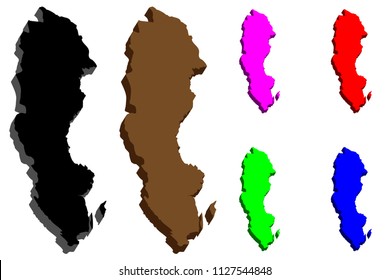 3D map of Sweden (Kingdom of Sweden) - black, purple, brown, red, blue and green - vector illustration