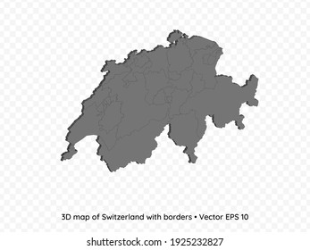 3D map of Switzerland with borders isolated on transparent background, vector eps illustration