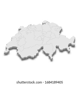 3d map of Switzerland with borders of regions