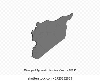 3D map of Syria with borders isolated on transparent background, vector eps illustration