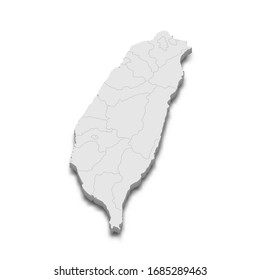 3d map of Taiwan with borders of regions