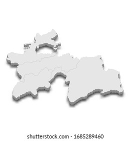 3d map of Tajikistan with borders of regions