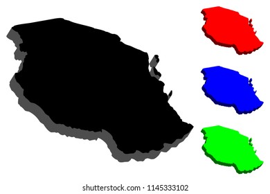 3D map of Tanzania (United Republic of Tanzania) - black, red, blue and green - vector illustration