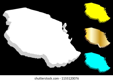 3D map of Tanzania (United Republic of Tanzania) - white, yellow, blue and gold - vector illustration