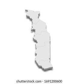 3d map of Togo with borders of regions