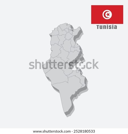 3D map of Tunisia with separated sections on a white background