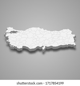 3d map of Turkey with borders of regions