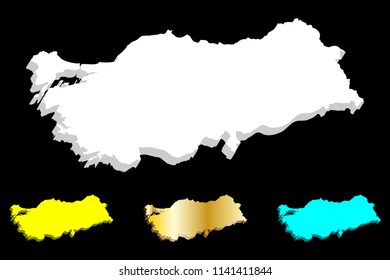 3D map of Turkey (Republic of Turkey) - white, yellow, blue and gold - vector illustration