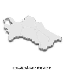 3d map of Turkmenistan with borders of regions