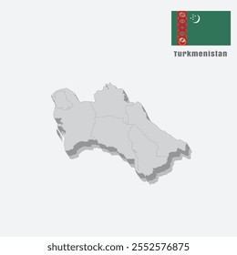 3D map of Turkmenistan with separated sections on a white background, vector design