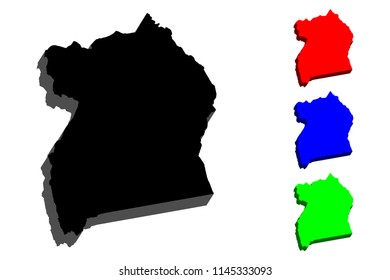 3D map of Uganda (Republic of Uganda) - black, red, blue and green - vector illustration