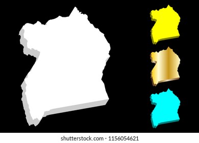 3D map of Uganda (Republic of Uganda) - white, yellow, blue and gold - vector illustration
