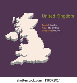 3d map of the UK isolated on purple background