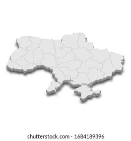 3d map of Ukraine with borders of regions