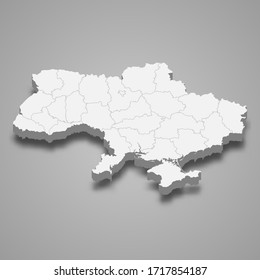 3d map of Ukraine with borders of regions