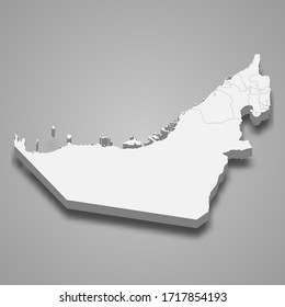 3d map of United Arab Emirates with borders of regions